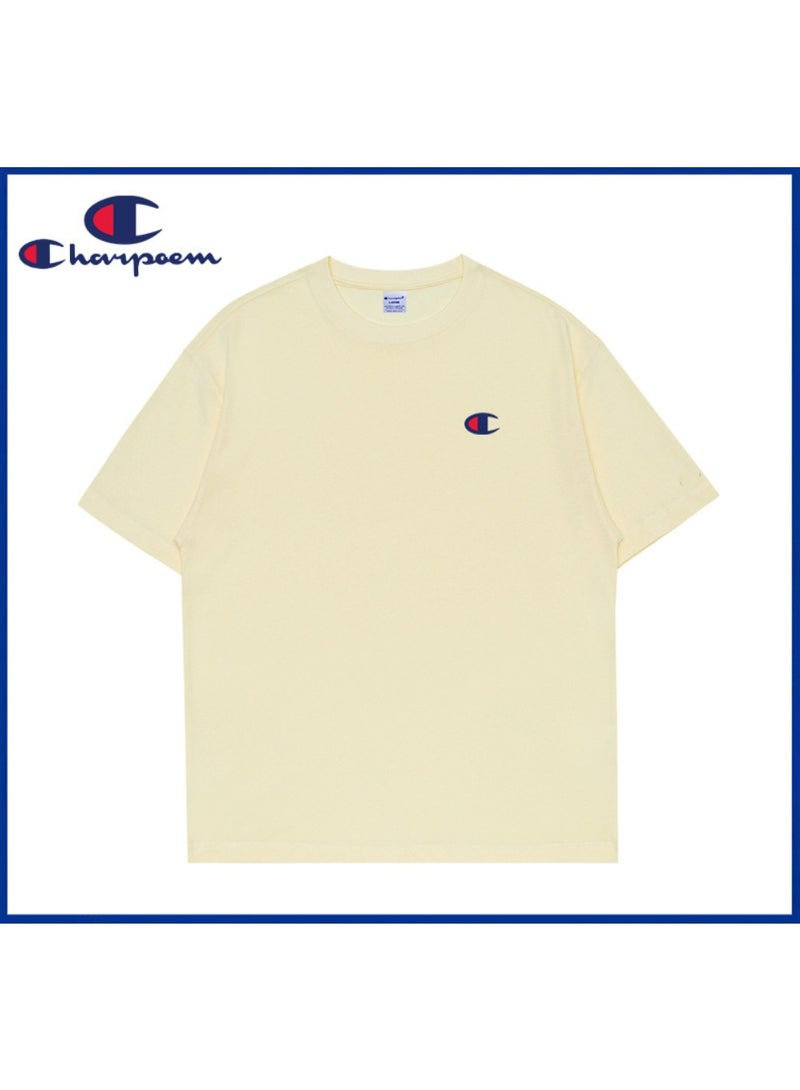 Champion Unisex Light Yellow Classic Logo Cotton T-Shirt-XXL - Image 1