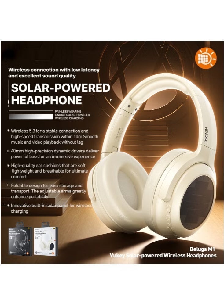 ويكومي سماعات رأس لاسلكية تعمل بالطاقة الشمسية Vukey Beluga M1 – بلوتوث 5.3، محركات 40 مم، تصميم قابل للطي - Image 4