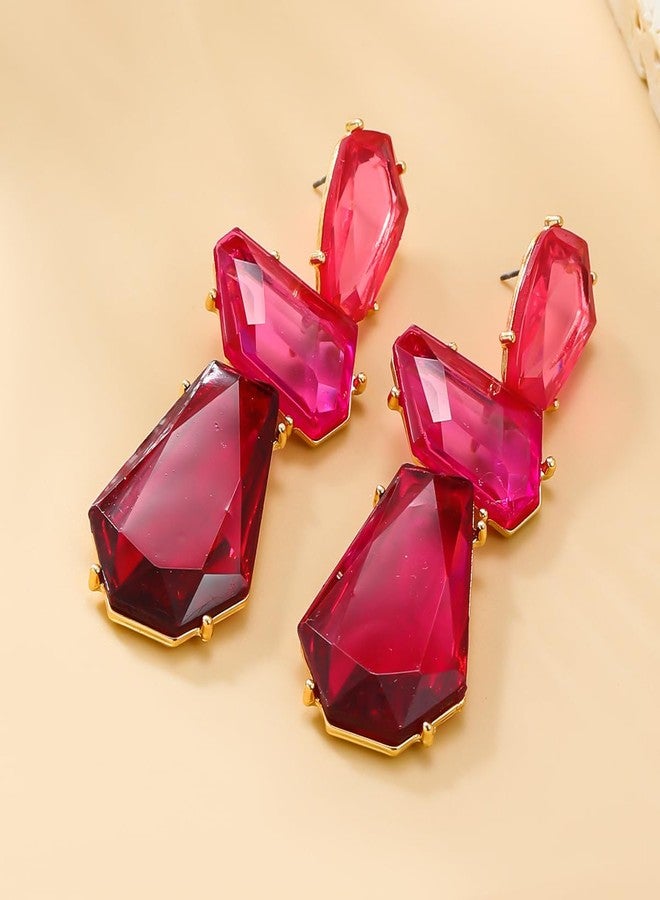 eartif Statement Earrings for Women Vintage Brown Rhinestone Dangle Earrings Boho Colorful Earrings Large Crystal Drop Dangle Earring Formal Earrings Prom Party Jewelry Gift (Hot pink) - Image 3