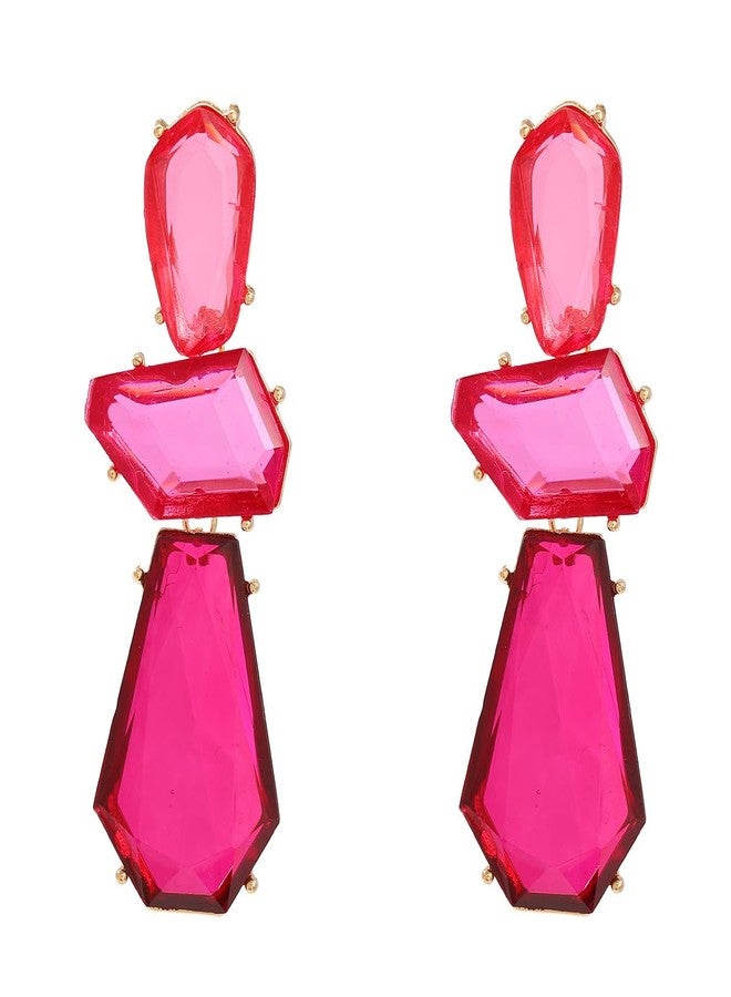 eartif Statement Earrings for Women Vintage Brown Rhinestone Dangle Earrings Boho Colorful Earrings Large Crystal Drop Dangle Earring Formal Earrings Prom Party Jewelry Gift (Hot pink) - Image 1