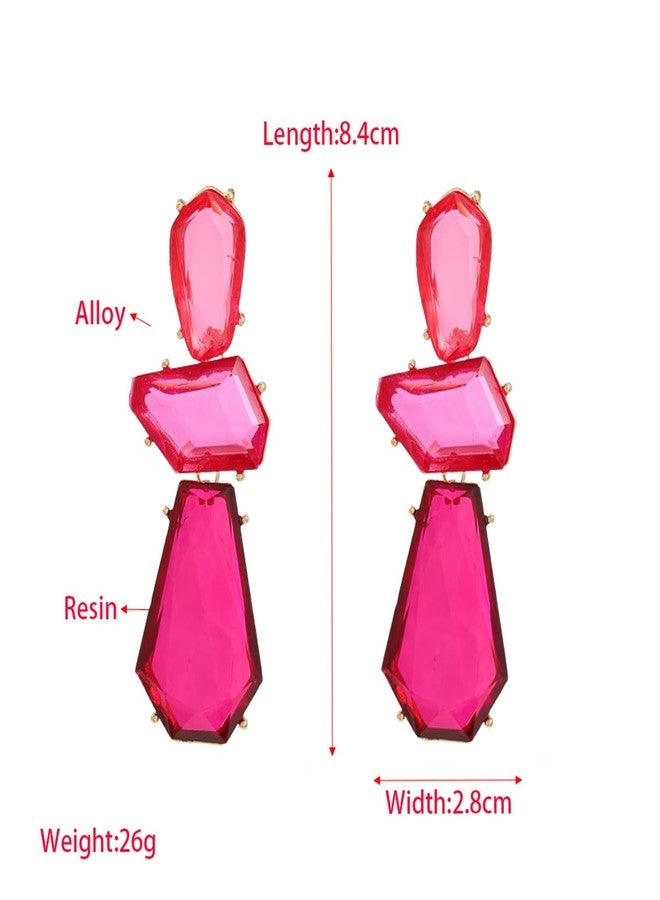 eartif Statement Earrings for Women Vintage Brown Rhinestone Dangle Earrings Boho Colorful Earrings Large Crystal Drop Dangle Earring Formal Earrings Prom Party Jewelry Gift (Hot pink) - Image 2