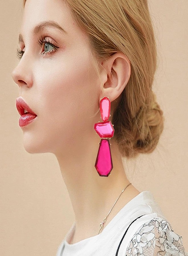 eartif Statement Earrings for Women Vintage Brown Rhinestone Dangle Earrings Boho Colorful Earrings Large Crystal Drop Dangle Earring Formal Earrings Prom Party Jewelry Gift (Hot pink) - Image 5