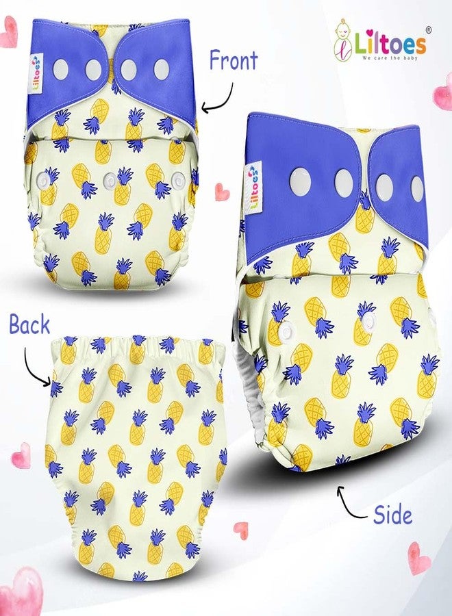 LILTOES Cloth Diapers For New Born Babies 0 to 3 Years | Reusable Premium Cloth Nappies Pack of 3 (3 Cloth Diapers + 3 Inserts) | Ice Polar + Hawaiian Pineapple + Checkered - Image 2
