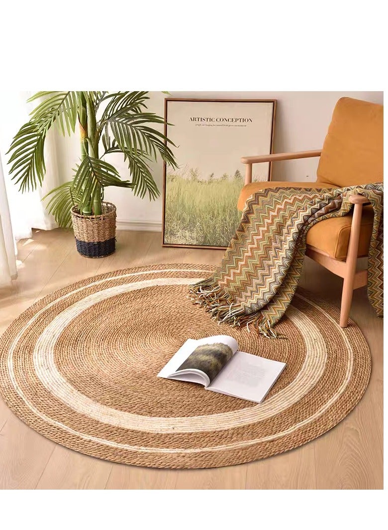 سجادة الجوت المستديرة من الألياف الطبيعية من FFD - سجادة منطقة الجوت - سجادة الجوت - سجادة مضفرة ناعمة للاستخدام الداخلي والخارجي والمطبخ وغرفة النوم وغرفة المعيشة والممرات - Image 1