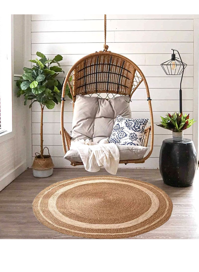 سجادة الجوت المستديرة من الألياف الطبيعية من FFD - سجادة منطقة الجوت - سجادة الجوت - سجادة مضفرة ناعمة للاستخدام الداخلي والخارجي والمطبخ وغرفة النوم وغرفة المعيشة والممرات - Image 4