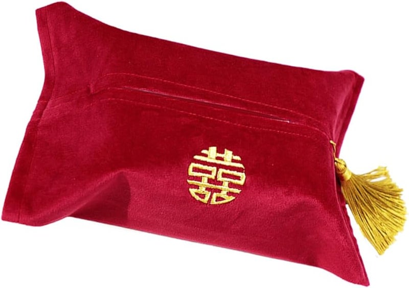 Velvet Embroidered Red Napkin Holder With Gold Lettering Wedding Tissue Storage Bag - Image 1