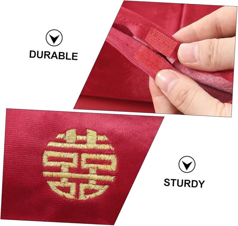 Velvet Embroidered Red Napkin Holder With Gold Lettering Wedding Tissue Storage Bag - Image 3