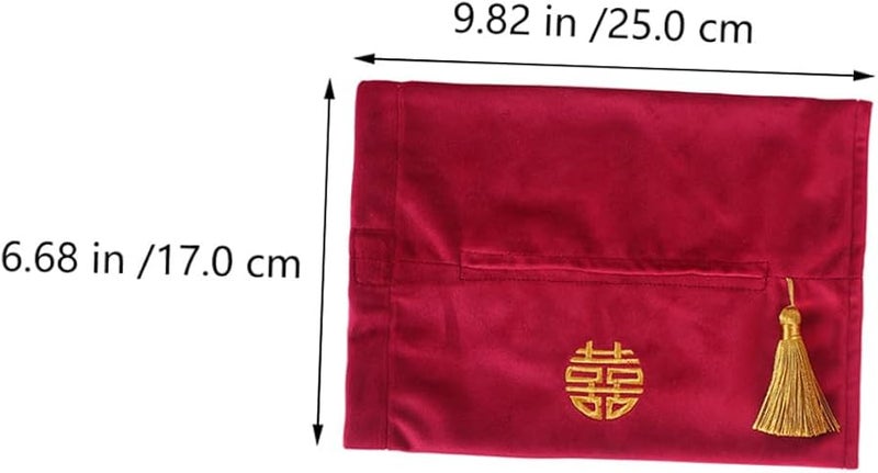 Velvet Embroidered Red Napkin Holder With Gold Lettering Wedding Tissue Storage Bag - Image 4