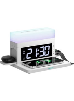 Wireless Charging Station 3 in 1 Fast 15W Wireless Charger Digital Alarm Clock with Night Light,Qi Wireless Charging Pad for iPhone 13/12/11/Pro/Max/XS/XR/X/8