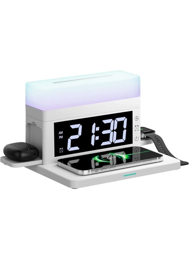 Generic - Wireless Charging Station 3 in 1 Fast 15W Wireless Charger Digital Alarm Clock with Night Light,Qi Wireless Charging Pad for iPhone 13/12/11/Pro/Max/XS/XR/X/8 - Image 1