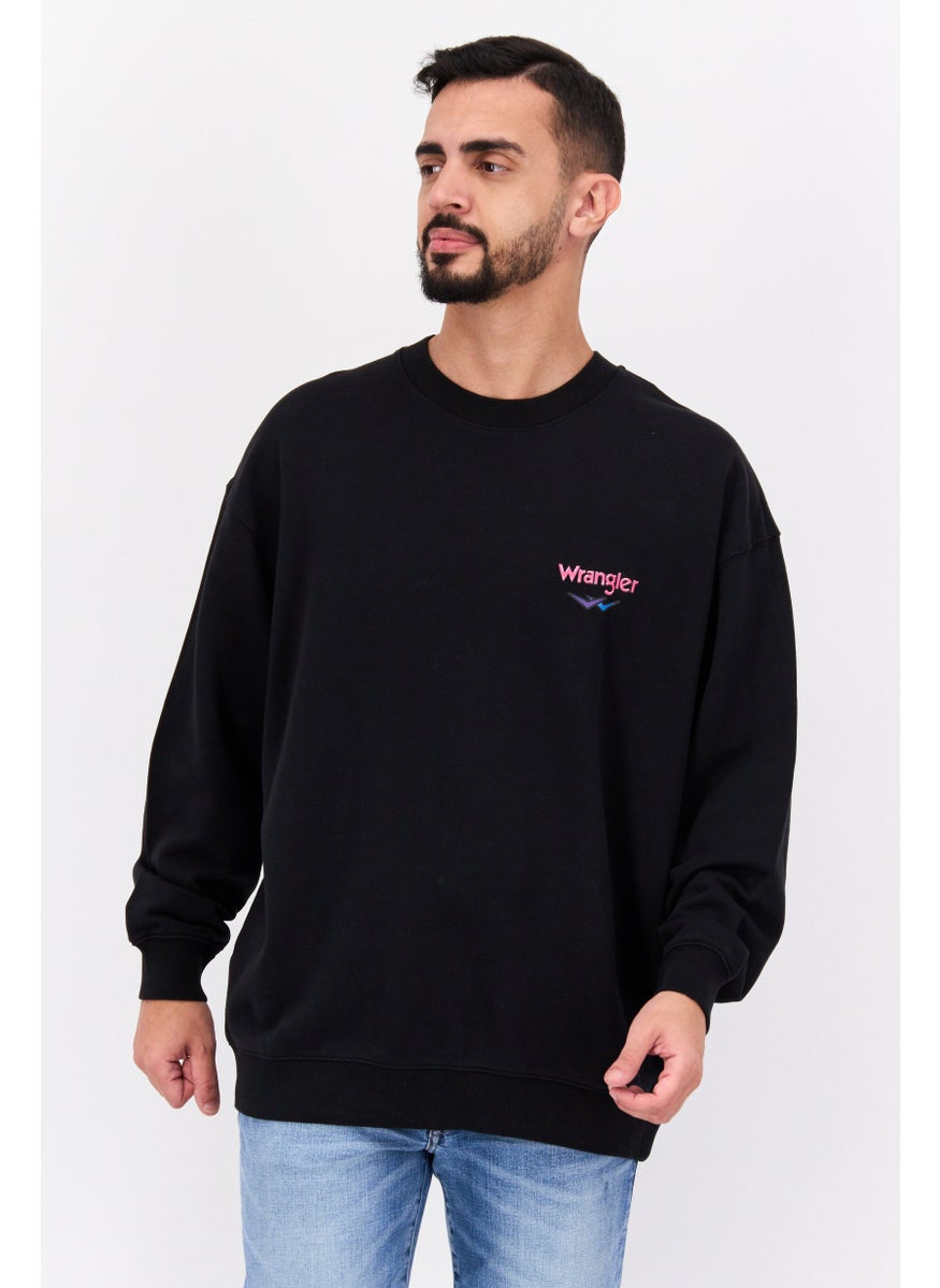Wrangler Men Crew Neck Graphic Print Long Sleeves Sweatshirt, Black  - Image 1