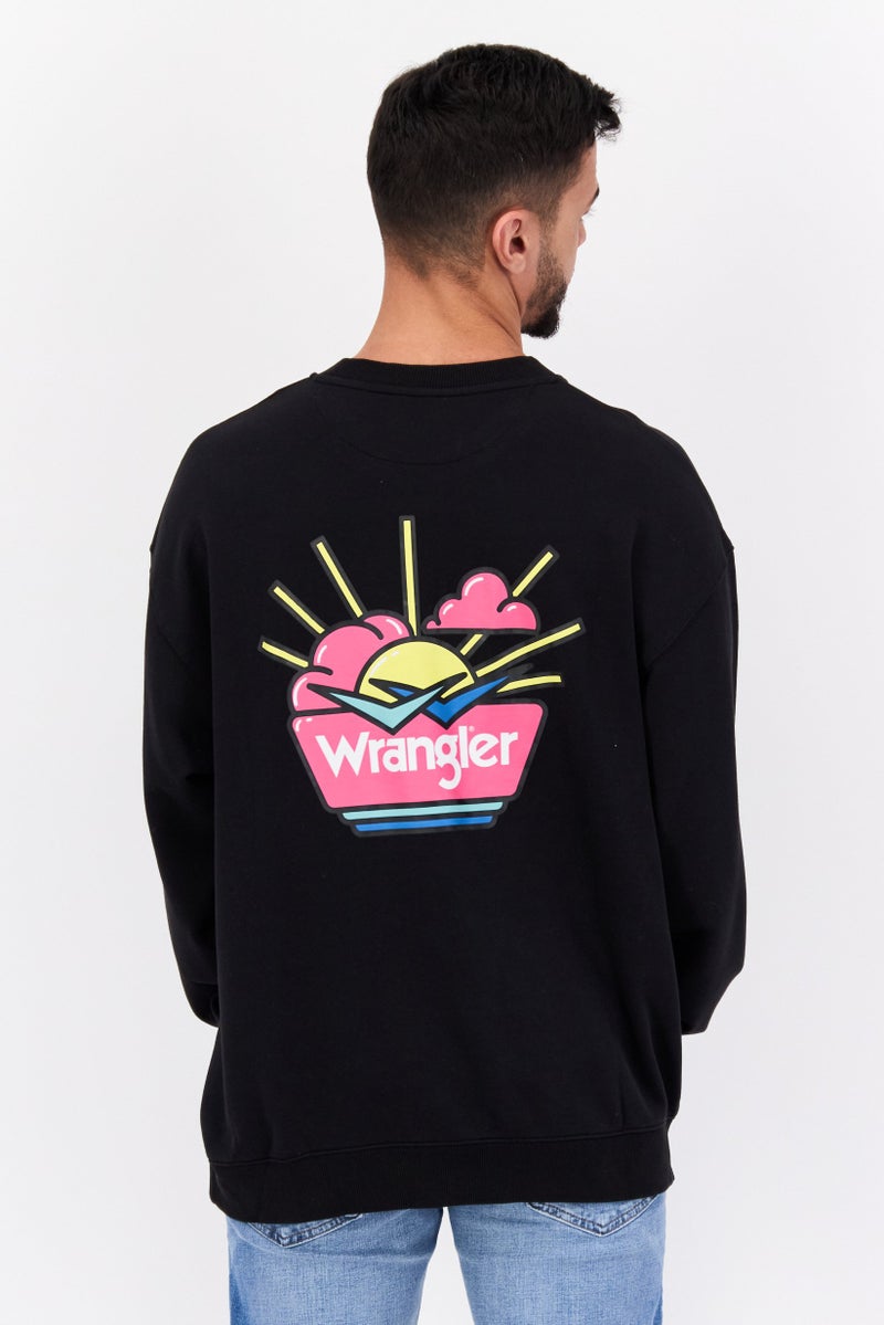 Wrangler سويت شيرت رجالي بأكمام طويلة وطباعة جرافيك على شكل طاقم، أسود - Image 4
