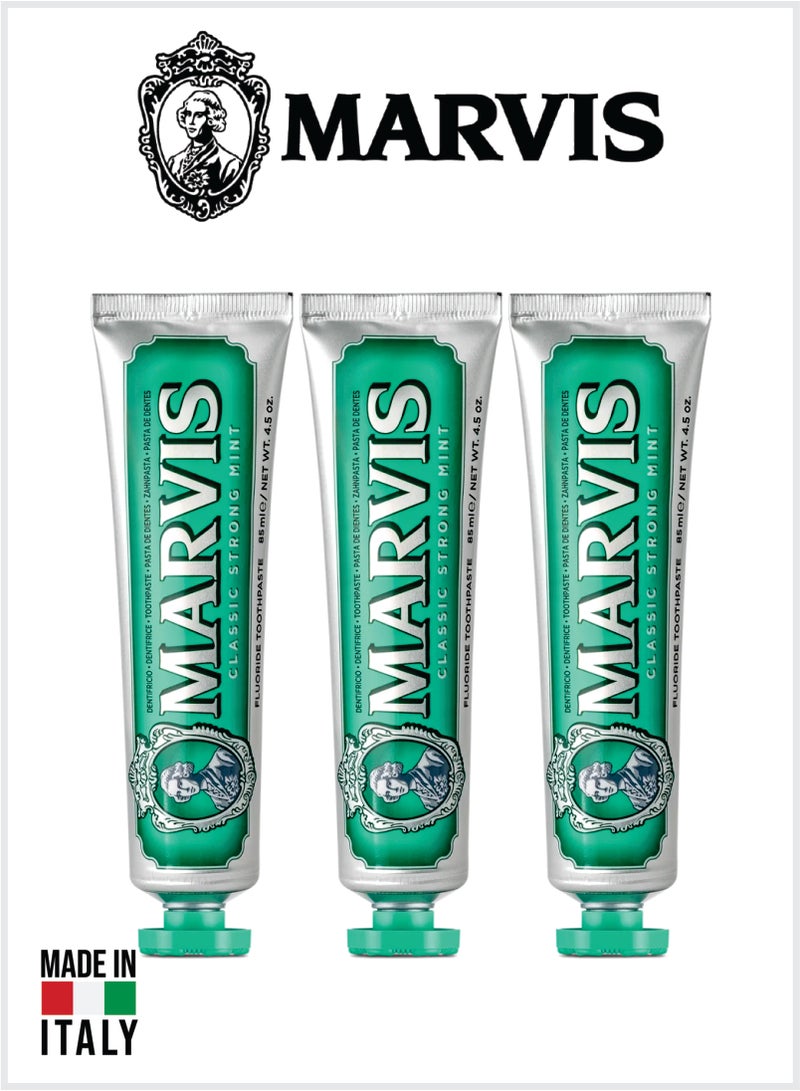 Marvis Classic Strong Mint Toothpaste Fluoride Toothpaste, Intense Fresh Breath, Plaque & Cavity Protection 85ML Pack Of 3 - Image 1