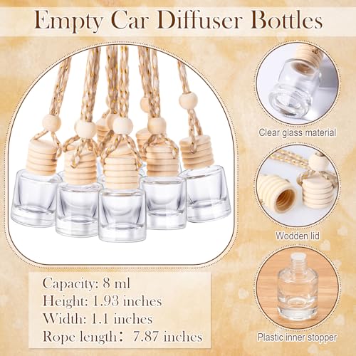 DaisyInner 100 Sets Car Diffuser Bottles Empty Bulk Hanging Car Air Freshener Diffuser Bottles Glass Perfume Holder with Instruction Cards for Essential Oil Wedding Bridal Birthday Gifts (Cylindrical) - Image 4