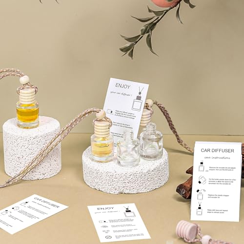 DaisyInner 100 Sets Car Diffuser Bottles Empty Bulk Hanging Car Air Freshener Diffuser Bottles Glass Perfume Holder with Instruction Cards for Essential Oil Wedding Bridal Birthday Gifts (Cylindrical) - Image 2