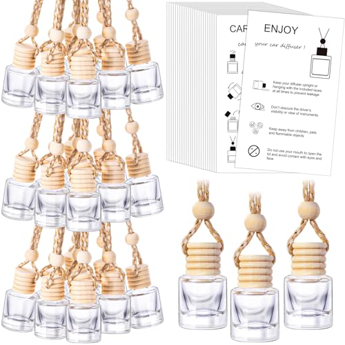 DaisyInner 100 Sets Car Diffuser Bottles Empty Bulk Hanging Car Air Freshener Diffuser Bottles Glass Perfume Holder with Instruction Cards for Essential Oil Wedding Bridal Birthday Gifts (Cylindrical) - Image 1