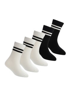 Pack of 5 Pattern White Black Striped Kids Toddler Crew Socks