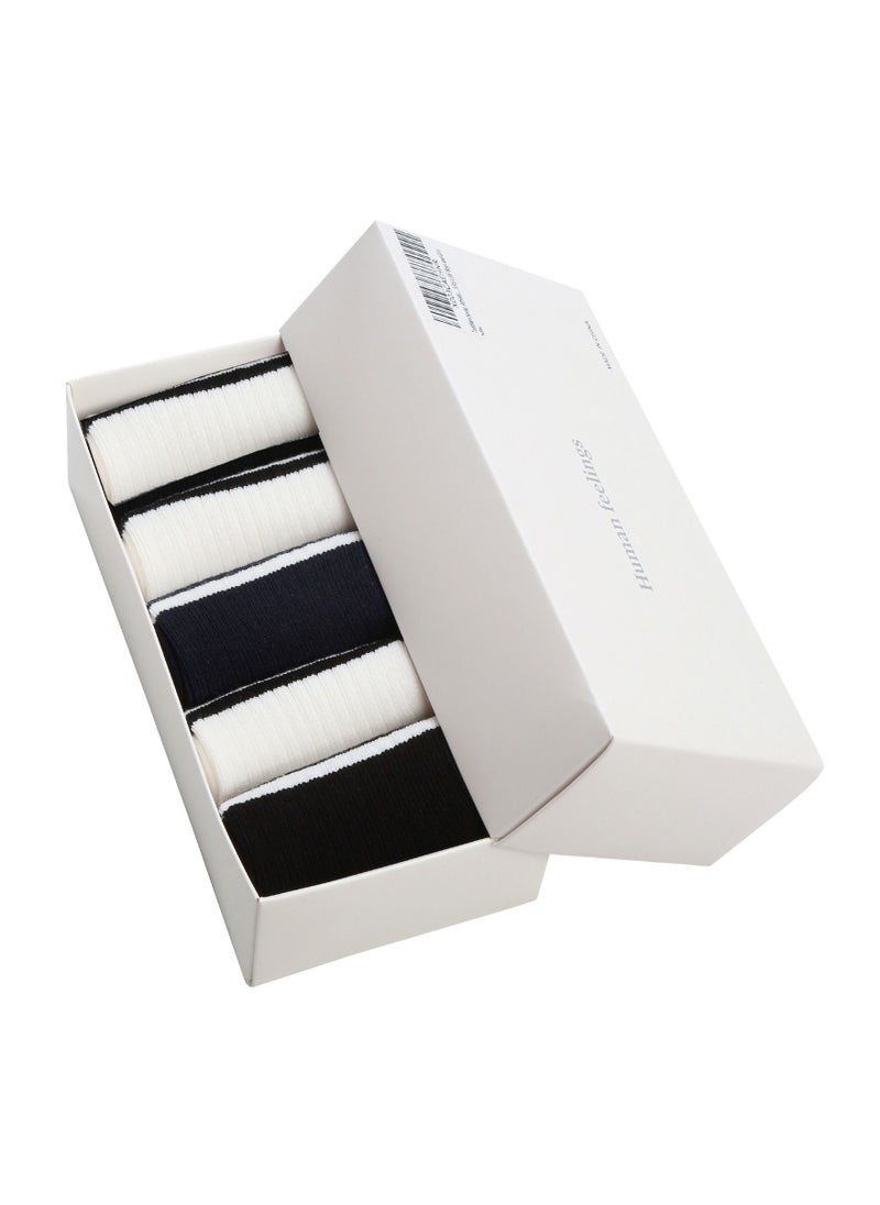 RARELY - Pack of 5 Pattern White Black Striped Kids Toddler Crew Socks - Image 1