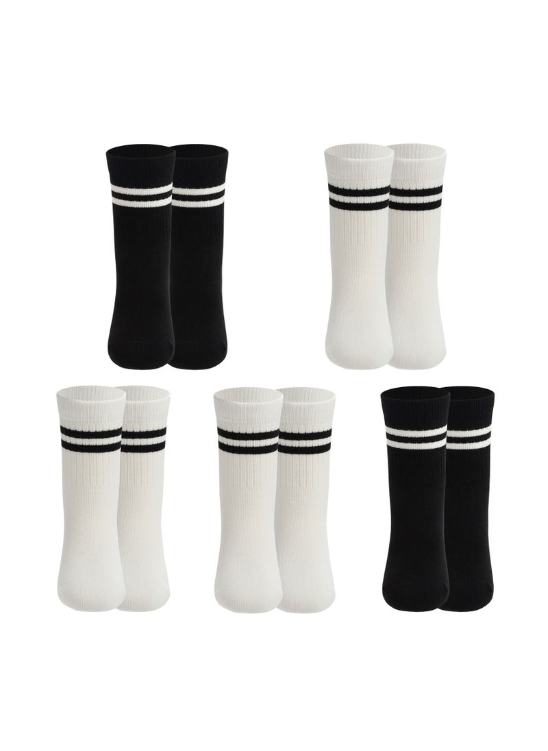 RARELY - Pack of 5 Pattern White Black Striped Kids Toddler Crew Socks - Image 1