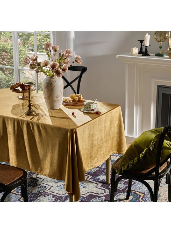 OMMATO Gold Velvet Rectangle Tablecloth 55x84 Inch Vintage French Table Cloth Retro Farmhouse Rustic Tablecloths Washable Table Cover for Christmas Party Wedding Kitchen Dinning Tabletop Decoration,Fall - Image 2