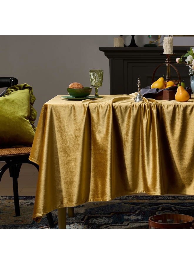 OMMATO Gold Velvet Rectangle Tablecloth 55x84 Inch Vintage French Table Cloth Retro Farmhouse Rustic Tablecloths Washable Table Cover for Christmas Party Wedding Kitchen Dinning Tabletop Decoration,Fall - Image 1