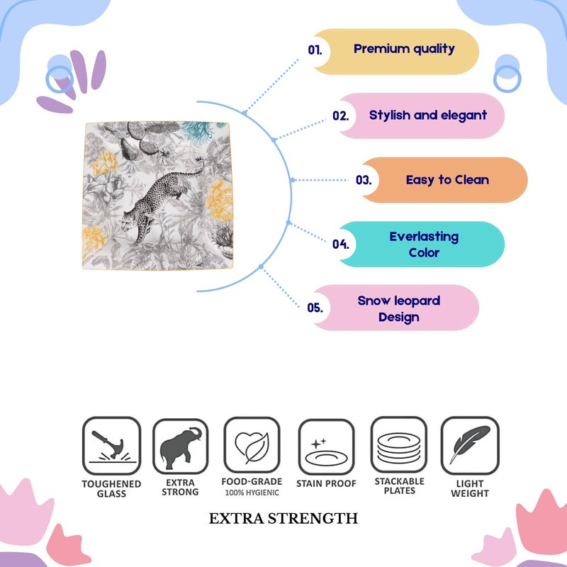 IZZHAAR Snow Leopard Premium Serving Platter, Versatile 12.5 Inch Durable Fine Bone China Square Tray Plates for Serving Snacks or Fancy Buffet at Home, and Birthday Parties (Multicolor, 1320g) - Image 4