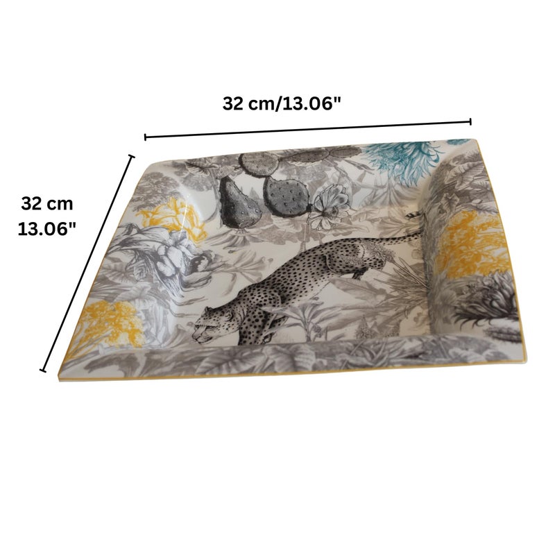 IZZHAAR Snow Leopard Premium Serving Platter, Versatile 12.5 Inch Durable Fine Bone China Square Tray Plates for Serving Snacks or Fancy Buffet at Home, and Birthday Parties (Multicolor, 1320g) - Image 3