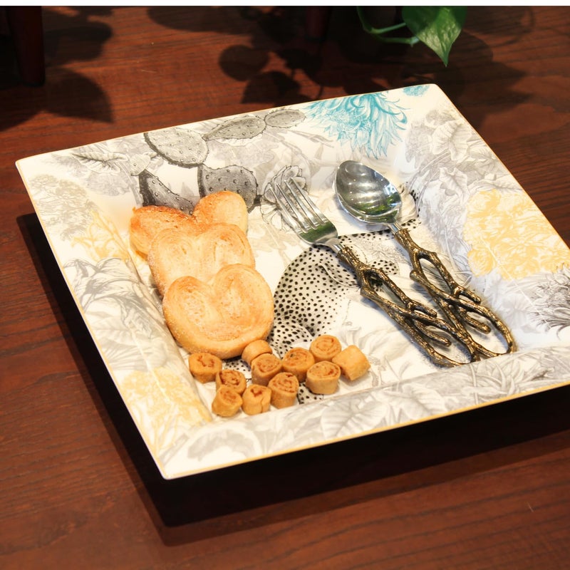 IZZHAAR Snow Leopard Premium Serving Platter, Versatile 12.5 Inch Durable Fine Bone China Square Tray Plates for Serving Snacks or Fancy Buffet at Home, and Birthday Parties (Multicolor, 1320g) - Image 2
