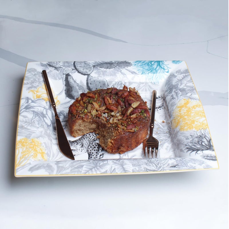 IZZHAAR Snow Leopard Premium Serving Platter, Versatile 12.5 Inch Durable Fine Bone China Square Tray Plates for Serving Snacks or Fancy Buffet at Home, and Birthday Parties (Multicolor, 1320g) - Image 5