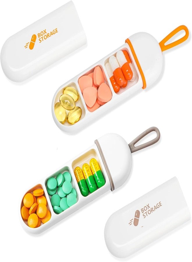 PUTHAK 2 Pack Travel Pill Organizer, 3 Cells Portable Pill Box with Carrying Rope, Pocket Pill Case Daily Vitamin Holder Container, Small Medicine Box for Office Trip Gym Camping - Image 1
