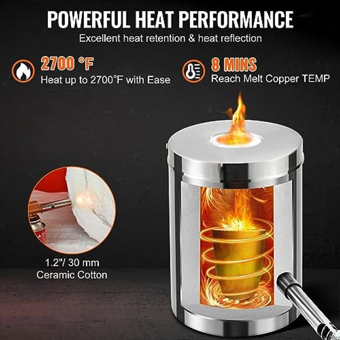 VEVOR 16Kg Propane Melting Furnace Kit, Gas Metal Smelting Kit, Dual Burner Foundry Home Kiln With Crucibles And Tongs, Forge Casting Tool For Gold Silver Copper Aluminum Metal Recycle - Image 3