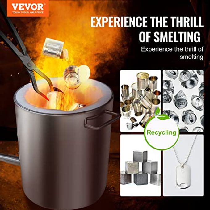 VEVOR 16Kg Propane Melting Furnace Kit, Gas Metal Smelting Kit, Dual Burner Foundry Home Kiln With Crucibles And Tongs, Forge Casting Tool For Gold Silver Copper Aluminum Metal Recycle - Image 5