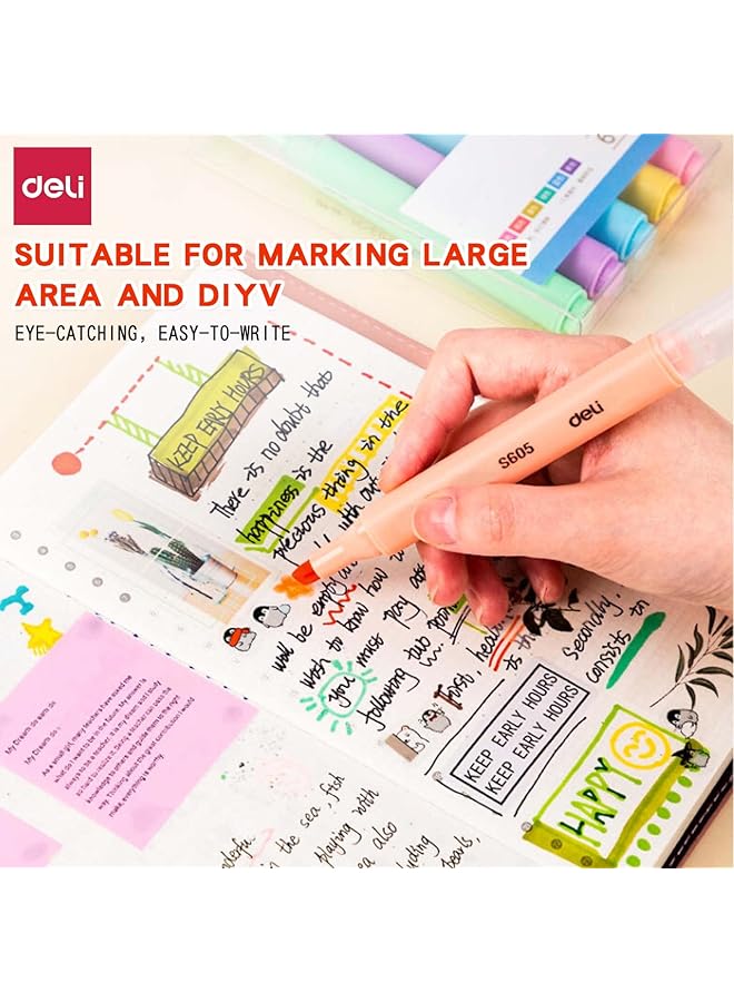 ديلي 6 قطع من أقلام التحديد 6 ألوان برأس مشطوف 1.4 مم S605 - Image 4