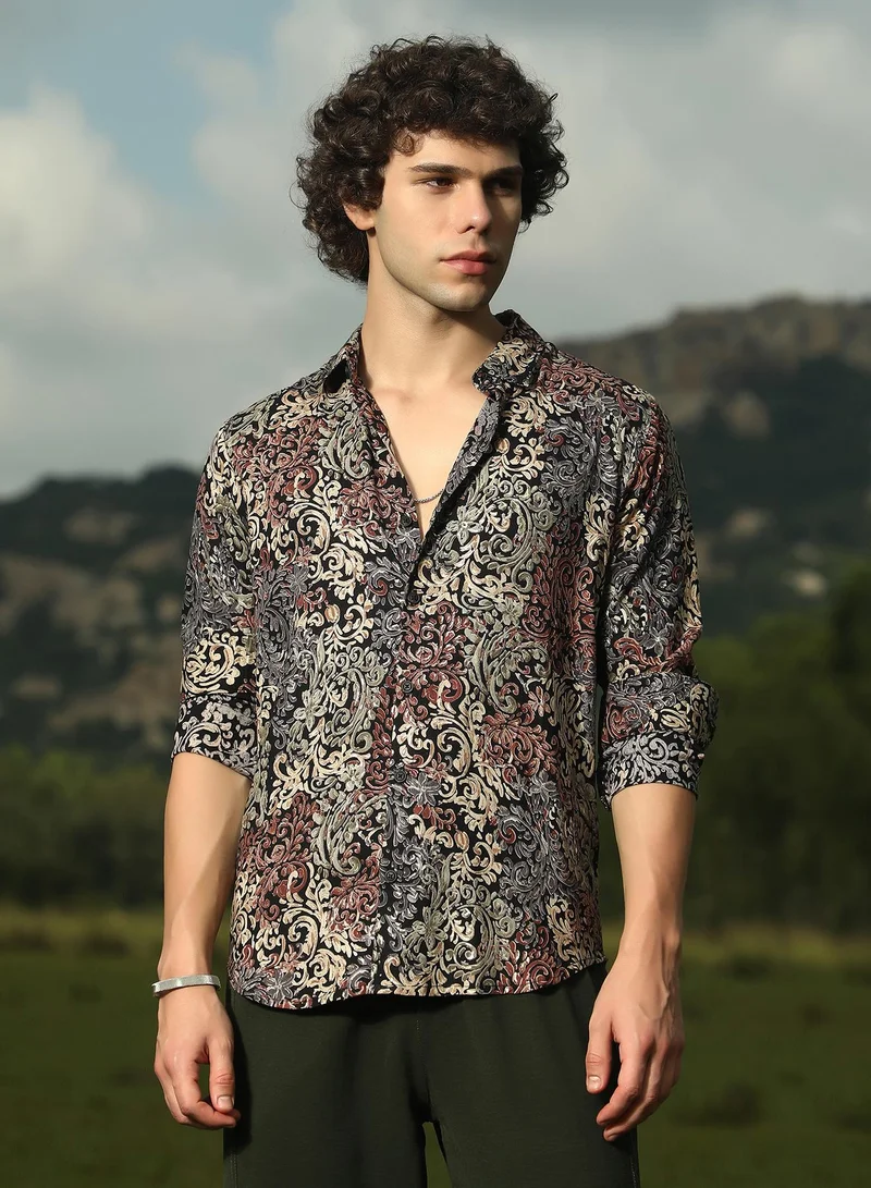 كامبوس سوترا Men's Multicolour Regal Foliage Shirt For Casual Wear | Spread Collar | Long Cuffed Sleeves | Button Closure | Shirt Crafted With Comfort Fit For Everyday Wear
