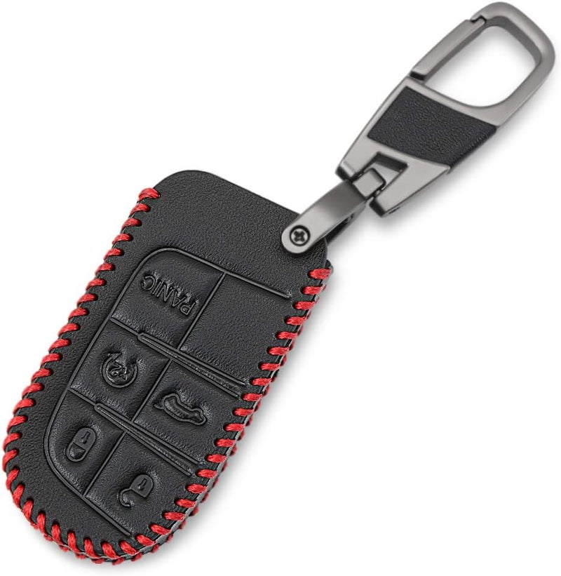 VCiiC Leather Car key Cover Cases Fit Jeep Grand Cherokee Dodge Challenger Charger Dart Durango Journey Chrysler 300,etc, Red - Image 3