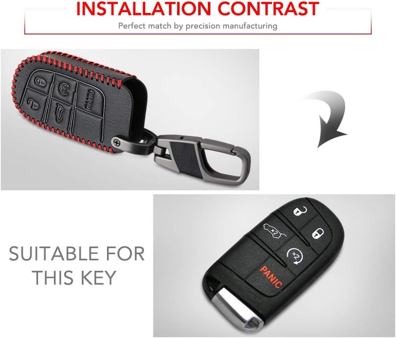 VCiiC Leather Car key Cover Cases Fit Jeep Grand Cherokee Dodge Challenger Charger Dart Durango Journey Chrysler 300,etc, Red - Image 4