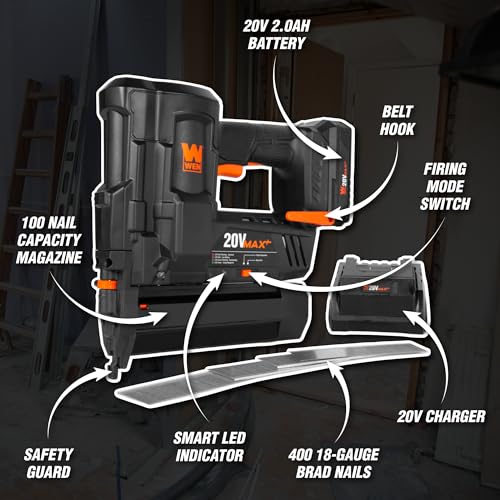 WEN 20V Max Cordless 18-Gauge Brad Nailer with 2.0Ah Battery and Charger (20512) - Image 3