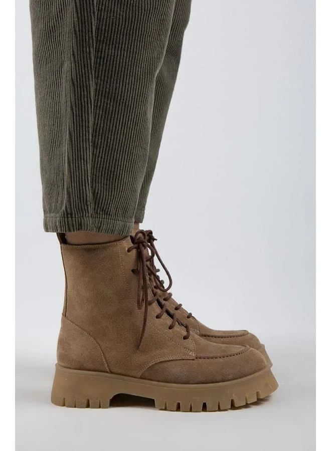 Jemima Women's Genuine Leather Lace-up Zippered Sand Suede Boot