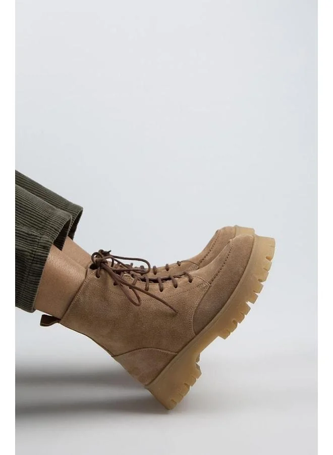 Manijero  Jemima Women's Genuine Leather Lace-up Zippered Sand Suede Boot for Women | Best Price UAE