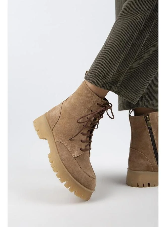 Manijero  Jemima Women's Genuine Leather Lace-up Zippered Sand Suede Boot for Women | Best Price UAE