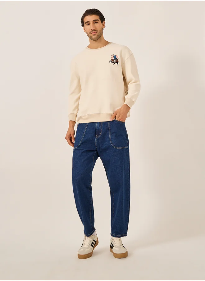 فورت كولينز Fort Collins Embroidered Round Neck Oversized Sweatshirt