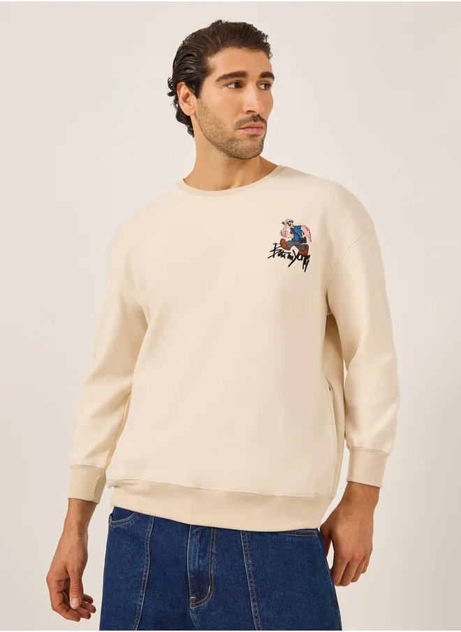 فورت كولينز Fort Collins Embroidered Round Neck Oversized Sweatshirt