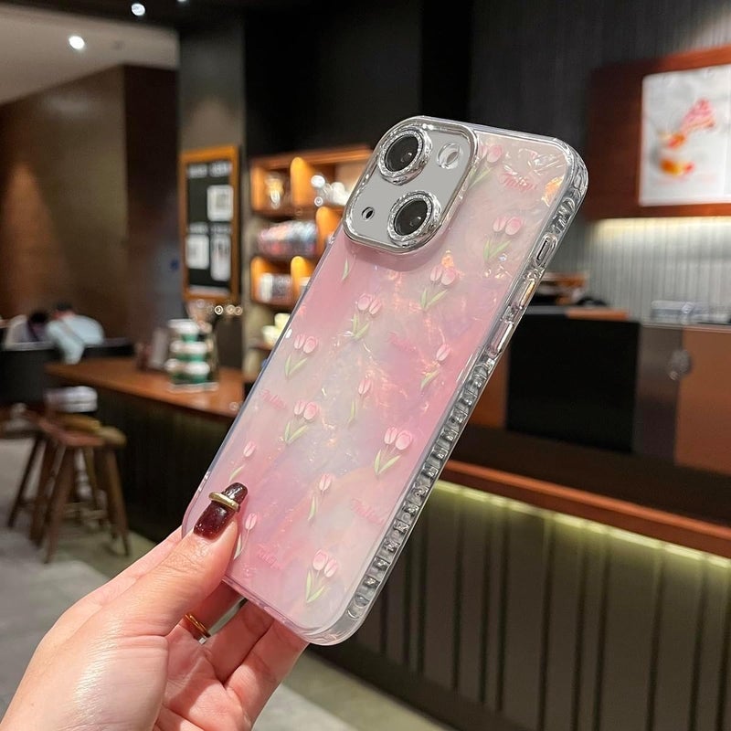 Mobistyle Designed for iPhone 14 | Camera Lens Protection |Tulip Flower Pattern Print Design TPU+PC for Women Teen Girls Phone Back Cover Case (Tulip Pink) - Image 4