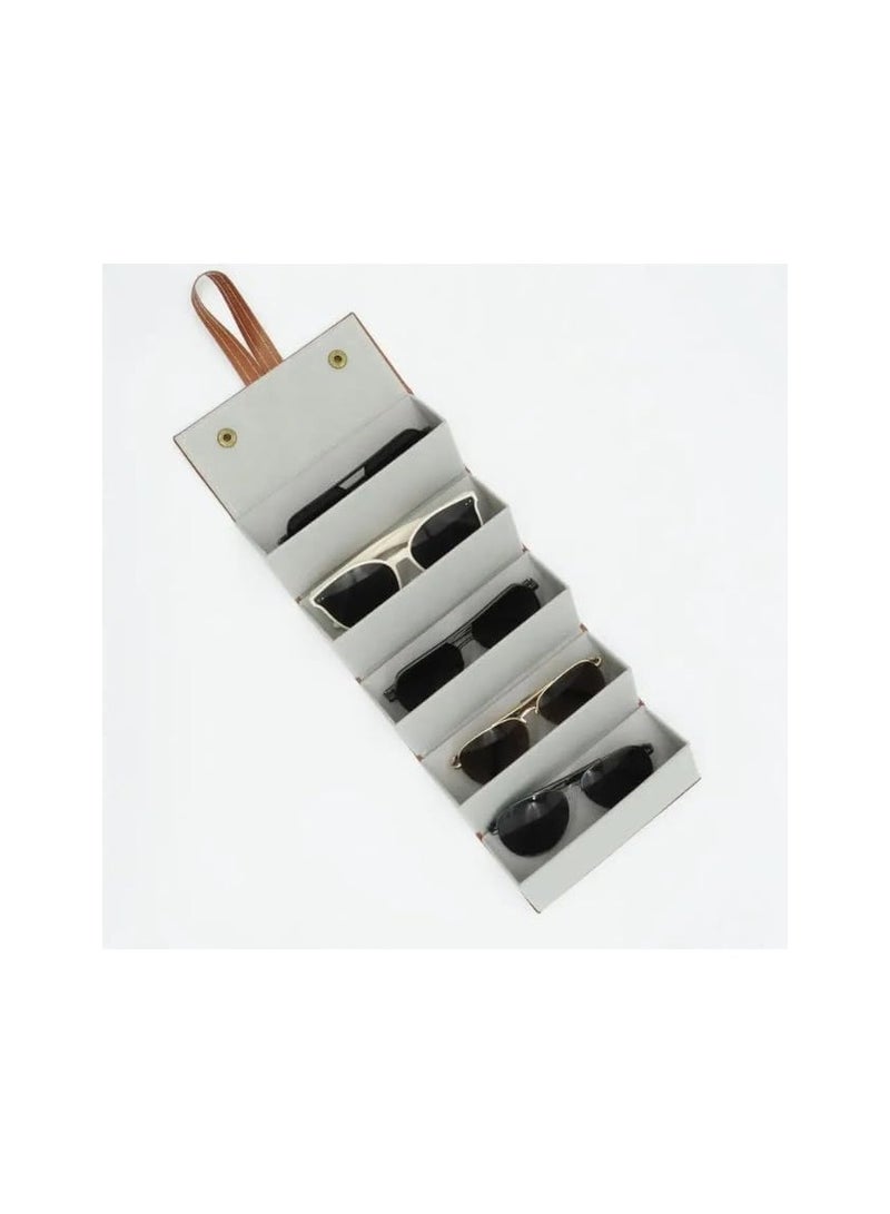 Sunglasses Folding Travel Cover Glasses Case 5Slot Storage Box -Brown - Image 2