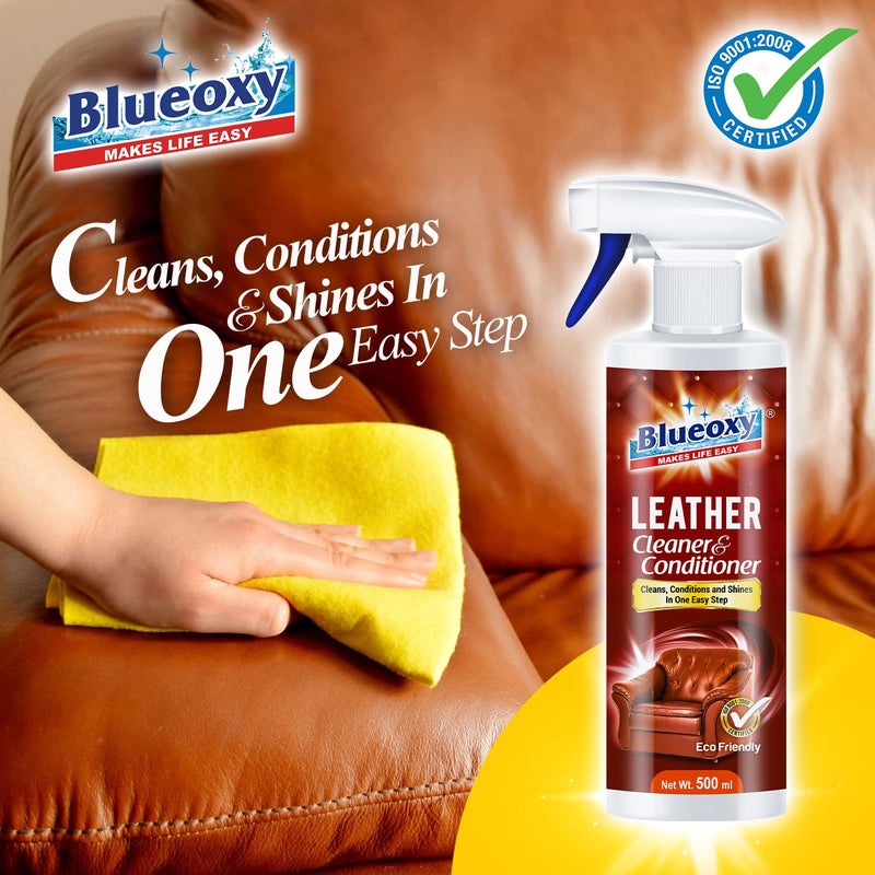 BLUEOXY Leather Cleaner and Conditioner | Leather Cleanser | Ideal for Leather Furniture, Auto Interiors & More | Car Interior Detailing | Ecological Formulation | 500 ML Spray | QTY 1 - Image 4