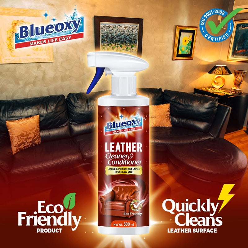 BLUEOXY Leather Cleaner and Conditioner | Leather Cleanser | Ideal for Leather Furniture, Auto Interiors & More | Car Interior Detailing | Ecological Formulation | 500 ML Spray | QTY 1 - Image 2