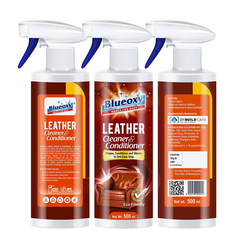 BLUEOXY Leather Cleaner and Conditioner | Leather Cleanser | Ideal for Leather Furniture, Auto Interiors & More | Car Interior Detailing | Ecological Formulation | 500 ML Spray | QTY 1 - Image 5