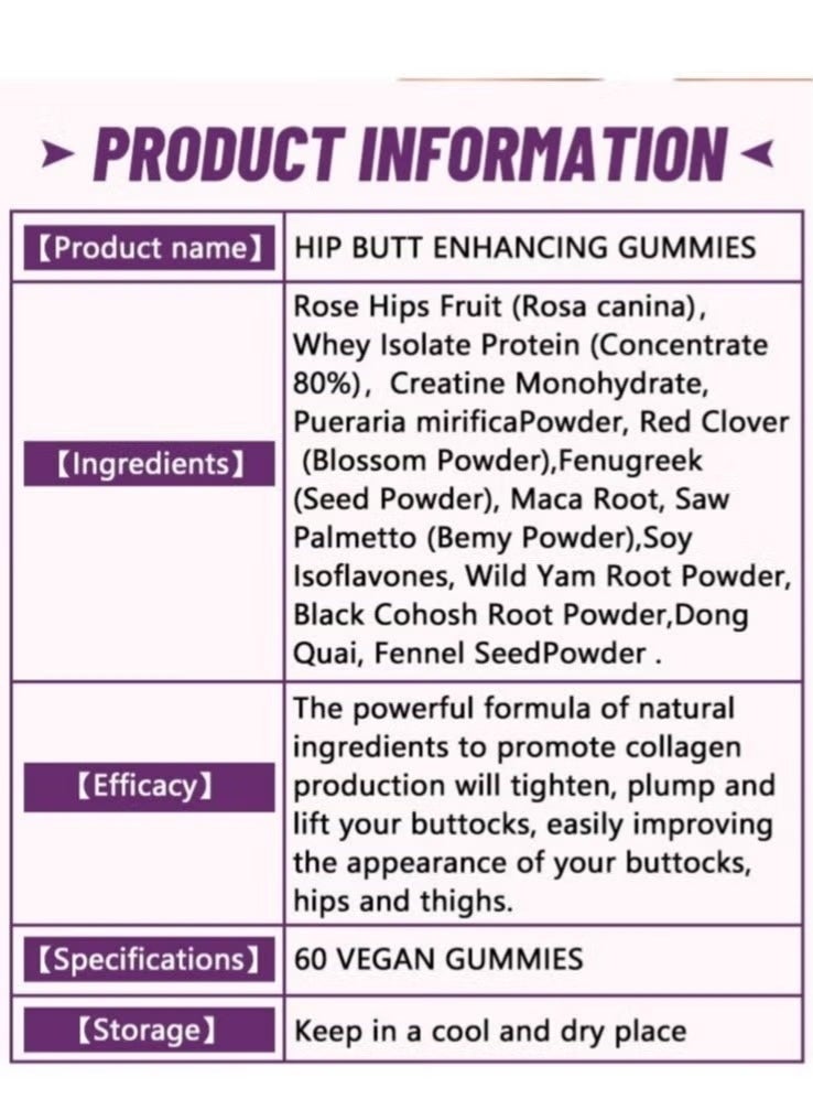 Daynee 2PC Hip Booster gummies, Natural Buttock Enlargement, Firming And Plump Hips Enhancement gummies, Buttocks Lifting Pills For Women,Dietary Supplement 120 gummies - Image 3