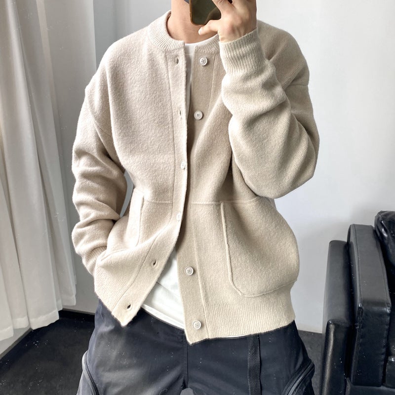 Mens Japanese Wool Cardigan Knit Sweater Black
