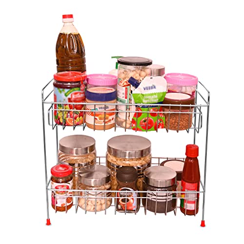 Cri8Hub Heavy Stainless-Steel 2 Tier Kitchen Rack-Spice Boxes Rack -Kitchen Organizer –Kitchen Stand-Cosmetic Organizer – Counter Top Basket-Floor Mounted Shelf For Home And Bathroom,Tiered Shelf - Image 3